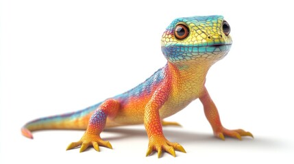 Fototapeta premium Colorful Lizard Looking Up on White Background
