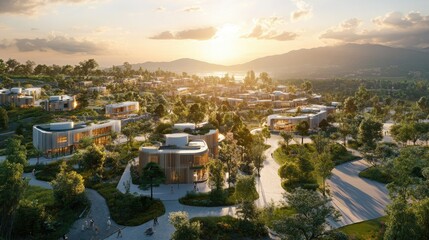 Fototapeta premium A visionary smart city with interconnected technology, emphasizing eco-friendly solutions and digital protection.