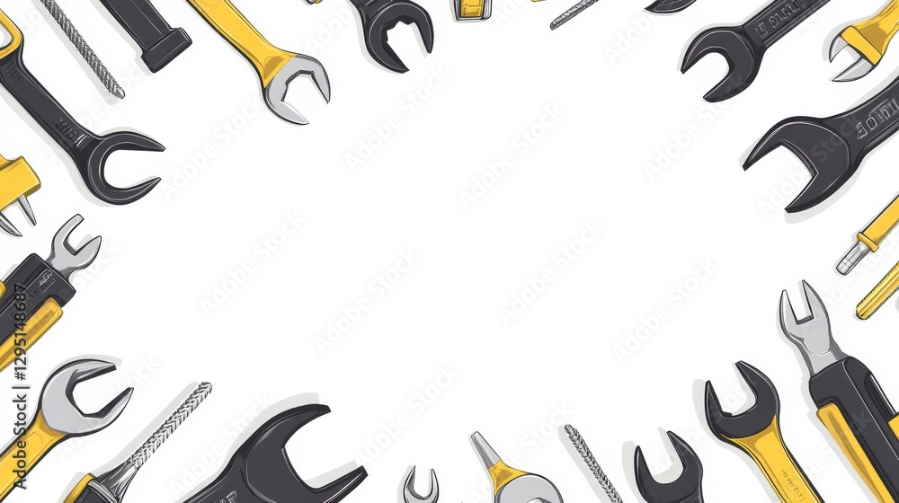 Poster various tools frame on white background for diy projects