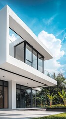 Luxurious modern home entrance blending elegance with nature, showcasing timeless architectural beauty.
