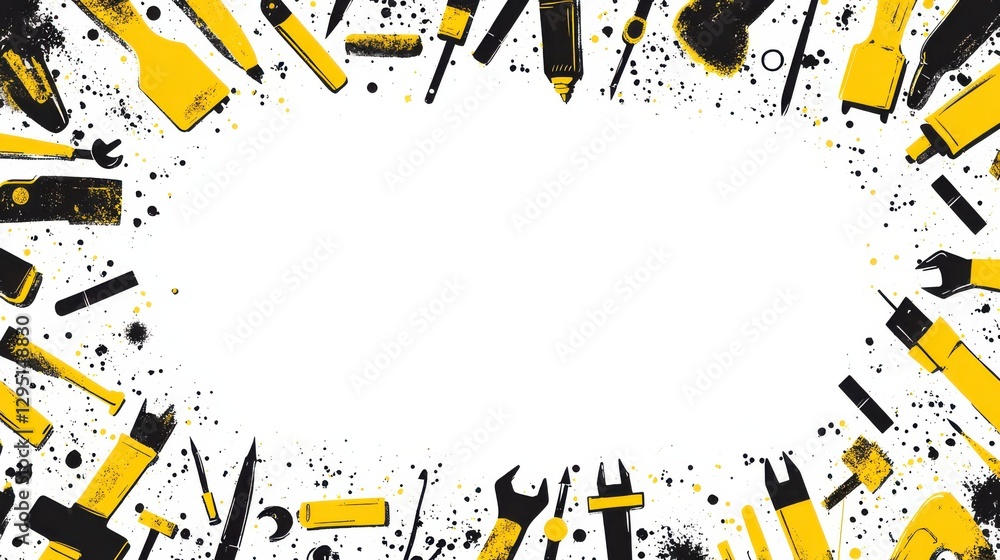Poster yellow and black tools border design with empty center space