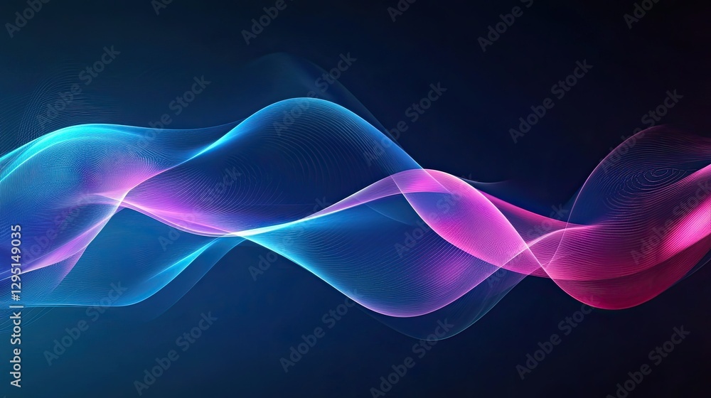 Poster abstract dynamic gradient waves in neon blue and pink, creating a futuristic and high-tech visual.