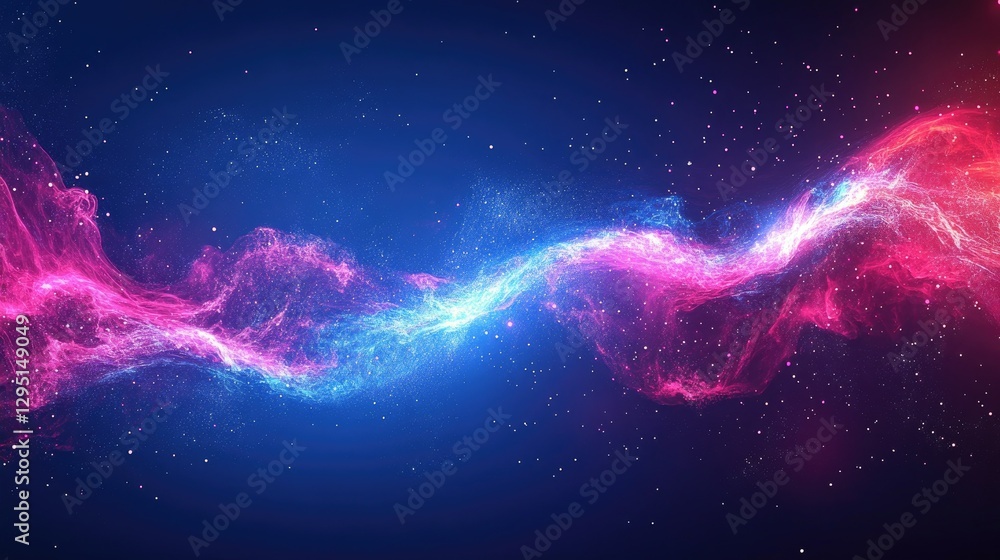 Poster abstract dynamic gradient waves in neon blue and pink, creating a futuristic and high-tech visual.