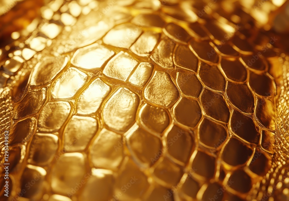 Poster close-up of golden snake skin texture highlighting intricate scales and shimmering surface patterns 