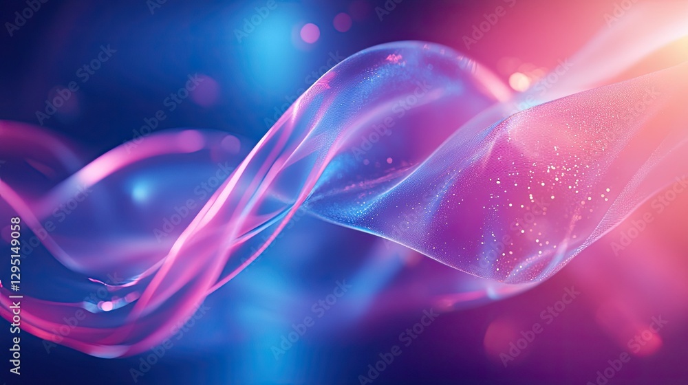 Poster abstract dynamic gradient waves in neon blue and pink, creating a futuristic and high-tech visual.