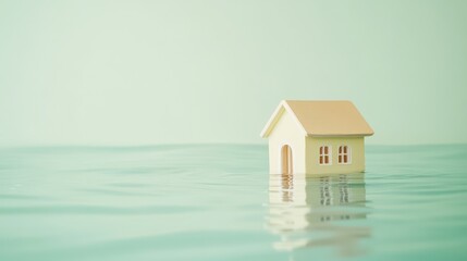 Flooded house miniature, water, rising sea levels, climate change, environmental impact