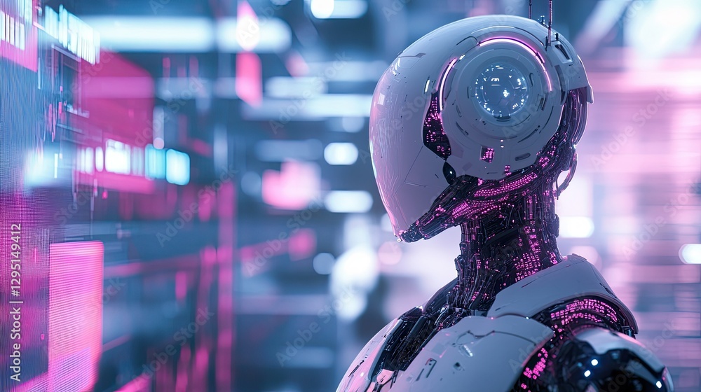 Poster ai-powered investment technology with glowing data streams and automated trading software interface.