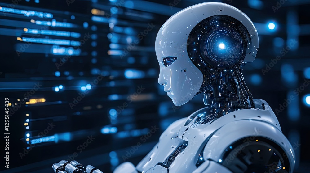 Aufkleber ai-powered investment technology with glowing data streams and automated trading software interface.