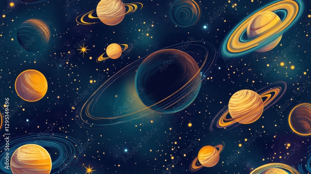 Wall mural vibrant galactic scene with planets and stars in deep space