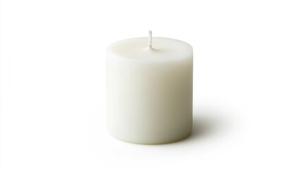 Single white pillar candle on white background (1)