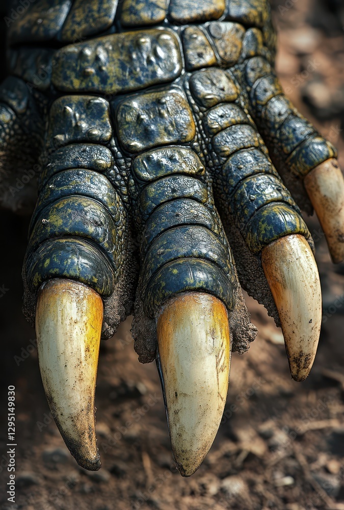Poster close-up of majestic claw of reptile with distinctive texture and sharp talons showcasing nature's i