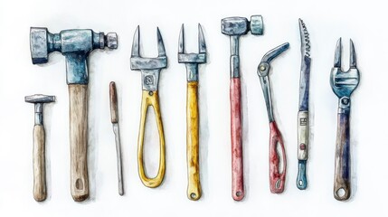 Shipbuilding tools watercolor clipart art studio illustration isolated creative artistic concept