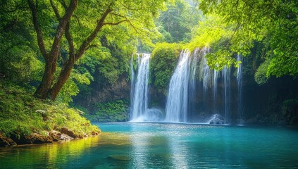 Fototapeta premium Lush waterfall in a tranquil forest
