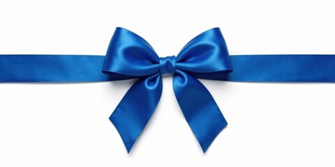 A Vibrant Blue Satin Ribbon Bow Tied Elegantly on a Clean White Background, Perfect for Festive Occasions and Decorative Purposes