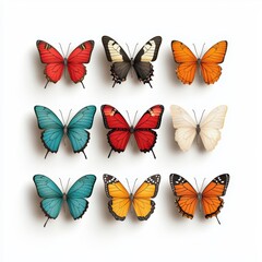 A vibrant collection of colorful butterflies arranged artistically, showcasing their unique patterns and colors for nature lovers.