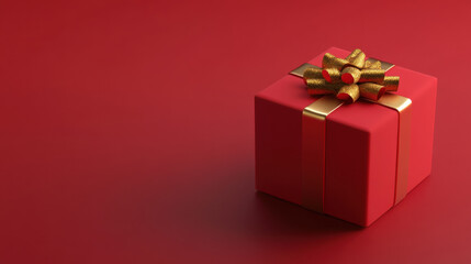 Obraz premium red gift box with golden bow sits on matching red background, creating festive and cheerful atmosphere perfect for celebrations