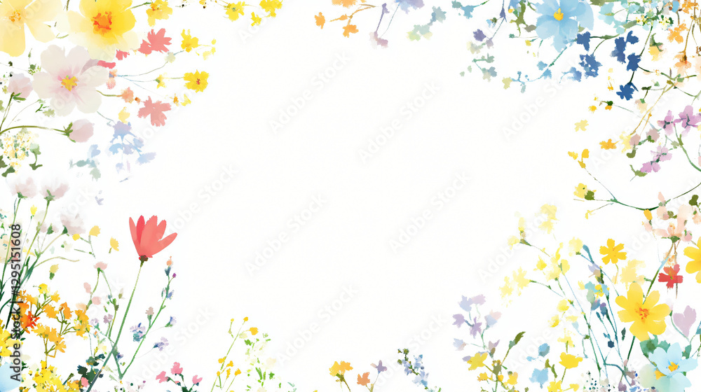 Poster bright white background adorned with a splendid collection of colorful flowers perfect for inviting 