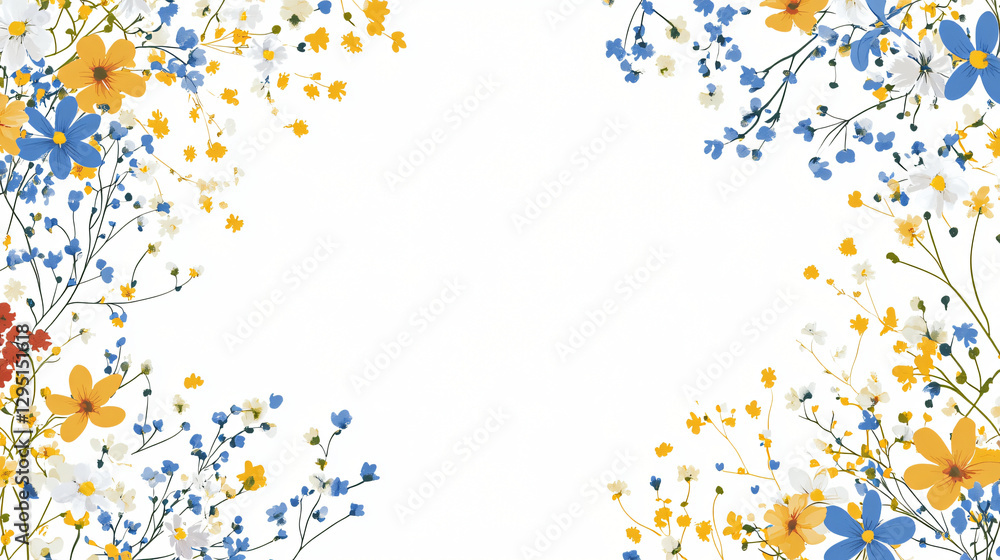 Poster elegant floral border design featuring a variety of colorful blossoms framing an empty space for cre