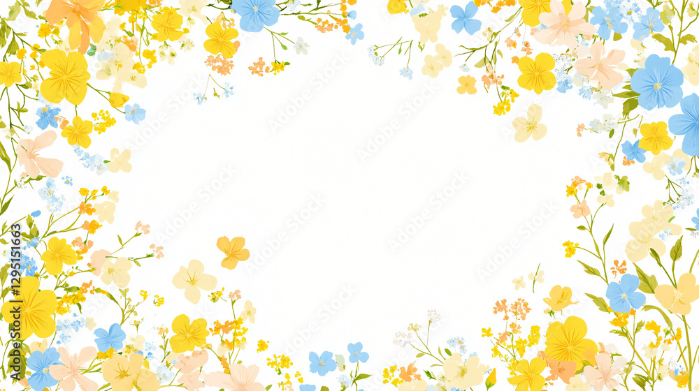 Poster elegant floral frame design featuring various blooms and petals on a soft background for a beautiful