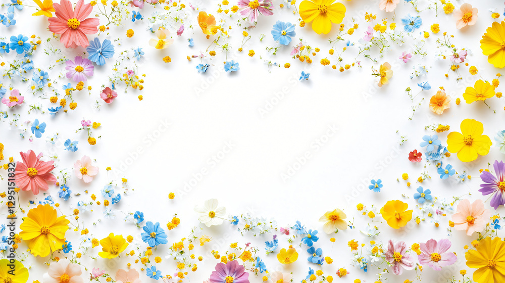 Aufkleber Beautiful array of colorful flowers displayed on a pristine white background creating a bright and cheerful atmosphere