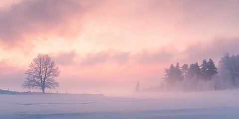 A quiet landscape where snow clouds roll in, casting a soft, pink hue.
