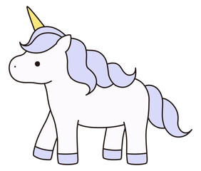 かわいいユニコーンのベクターイラスト。馬、角、動物、ドリーミー、線