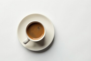 Aromatic Espresso in a Simple White Cup and Saucer on a Plain Background