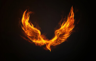 Fototapeta premium set of burning flames in shape of phoenix, symbolizing rebirth and transformation, radiates energy and power