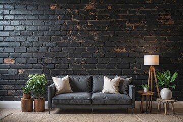 Naklejka premium Aged Ebony Brick Wall Panoramic Wallpaper Design Ideas for Stunning Interiors