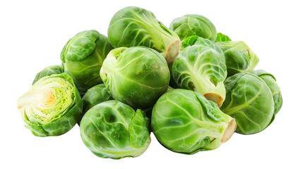 Fototapeta premium Pile of fresh brussels sprouts on transparent background