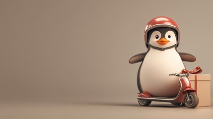 Penguin Delivery Guy on Scooter with Gift