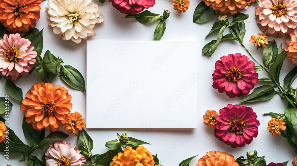 Aufkleber White paper surrounded by a vibrant array of colorful flowers creating a cheerful and inviting natural scene