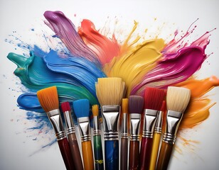 Paintbrushes with colorful paint strokes art supplies 