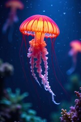 Colorful jellyfish floating gracefully in a bright aquarium tank, exotic, bright, marine