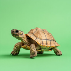 realistic tortoise figurine on vibrant green background, showcasing intricate details and textures. This charming piece adds playful touch to any decor