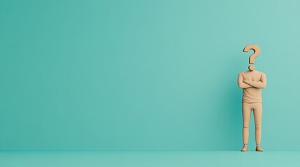 Obraz premium Question mark head on the body with crossed arms stands