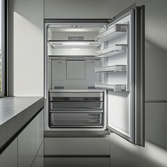 Fototapeta premium modern refrigerator with empty shelves.