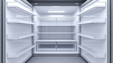 modern refrigerator with empty shelves.