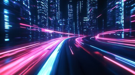 Dynamic Neon Cityscape with Intense Lighting Effects