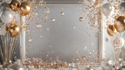 Elegant party backdrop with balloons and sparkling decorations