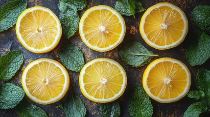 fresh lemons and green mint leaves isolated,studio background
