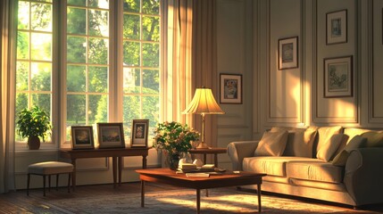 Obraz premium Sunlit living room with garden view