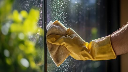 Closeup view of a female cleaning house doing spring cleaning.