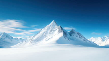 Fototapeta premium Majestic snow covered mountain peak under clear blue sky, showcasing beauty of nature landscape. serene atmosphere invites exploration and adventure