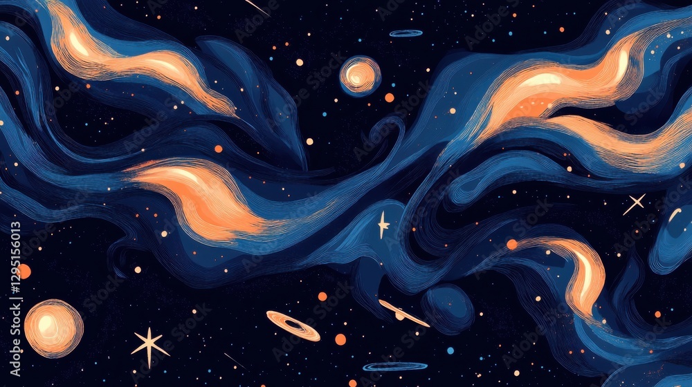 Wall mural abstract cosmic background with bright stars and colorful nebulae