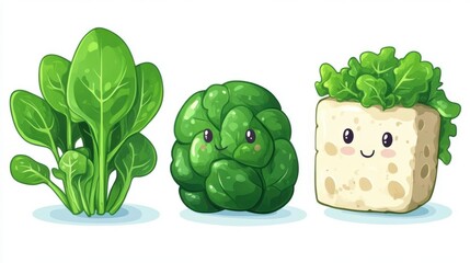 fresh spinach leaves isolated catoon