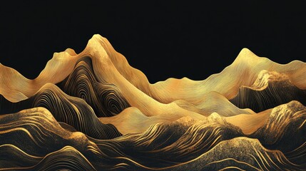 Hand-drawn golden mountain illustration with abstract detailing, designed for stylish interior decor.