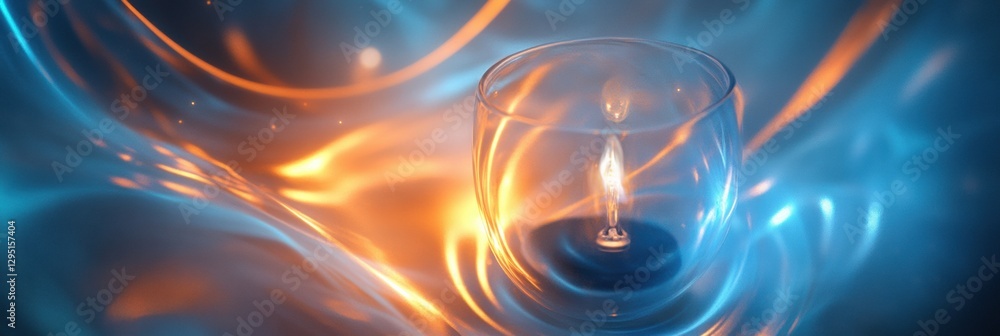Poster glowing gas lamp illuminating vibrant reflections in warm and cool tones with ethereal light pattern