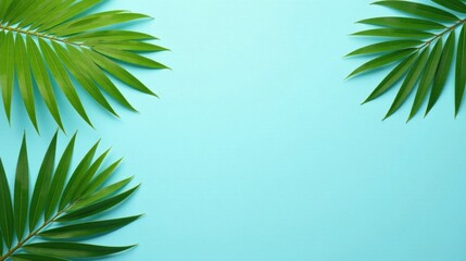 Tropical Paradise Lush Green Palm Fronds Arranged on a Light Blue Background, Perfect for Summer Designs or Relaxation Themed Projects