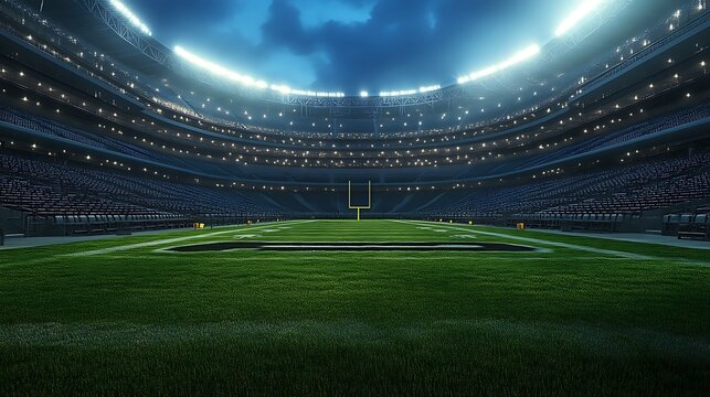 Empty Football Stadium at Night Under Lights